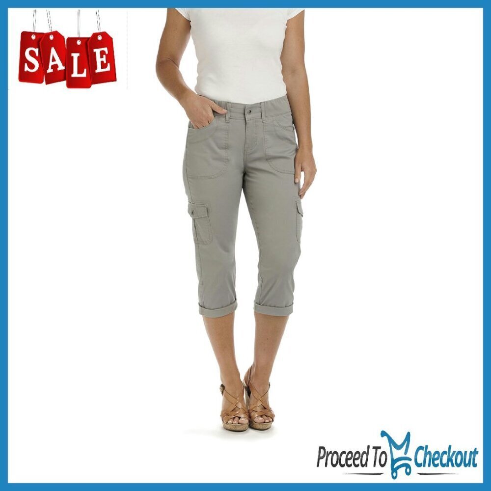 Relaxed Fit Cargo Capri Pants Stretch Twill Knit Waist 4 Pockets